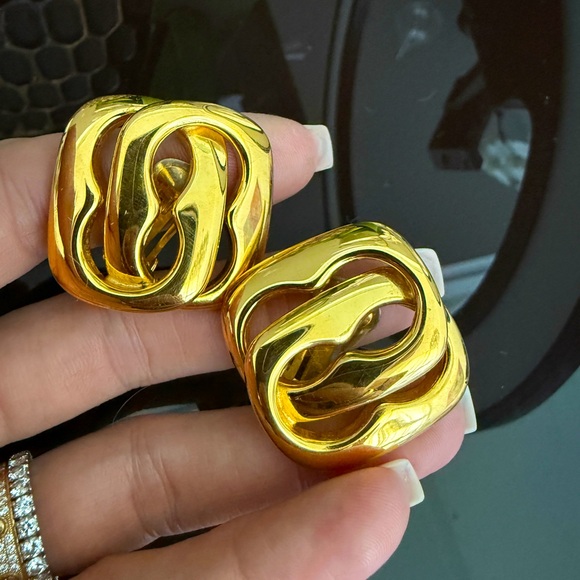 LOT 2039 24K gold plated Old Gucci vintage chain clip on earrings 1991 - Picture 3 of 16